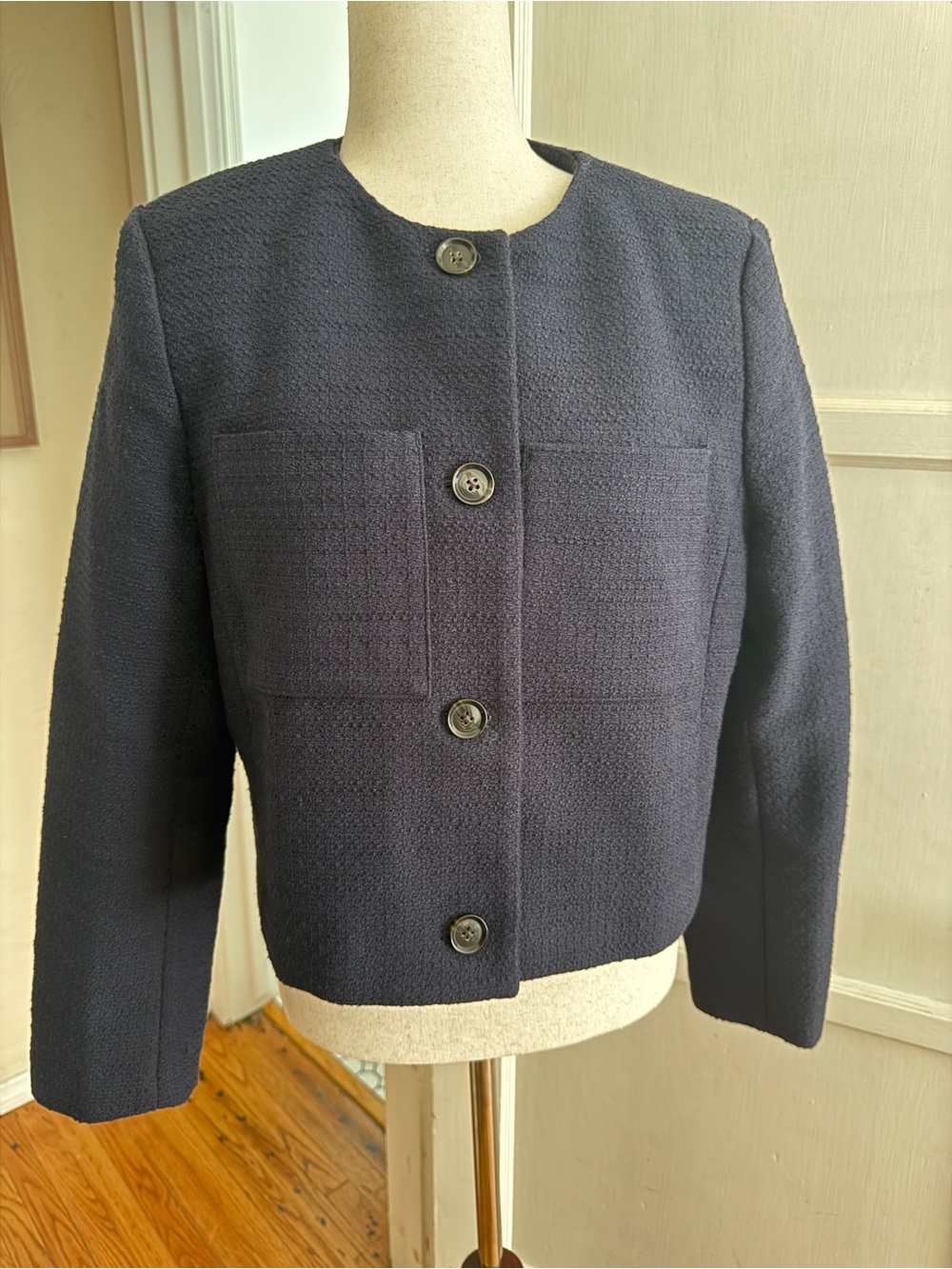 Banana Republic Navy Textured Button Jacket